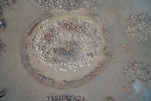 Boundary stones and burial pit exposed, Pazyryk Tomb No. 3