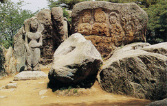 Southern view of the remains of temple site #1 at Namsan Mountain, Gyeongju image
