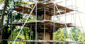 Erection of scaffolding for precise measurement of stone pagoda Image