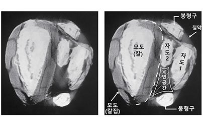 X선 단층촬영으로 확인한 모자도 횡단면 모습